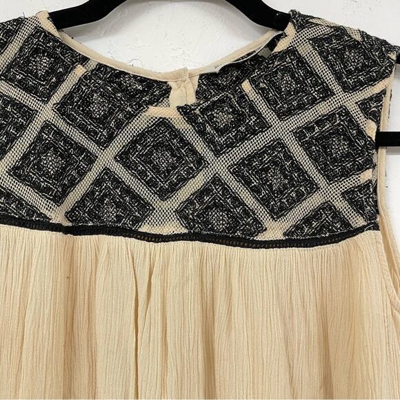 Zara Black & Cream Boho Embroidered Blouse Sleeveless Womens XS Beachy Casual - Picture 4 of 8